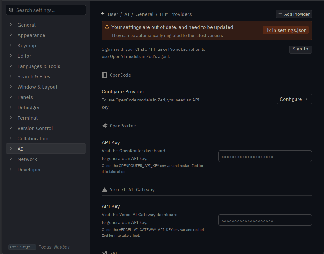OpenRouter provider with the API Key field